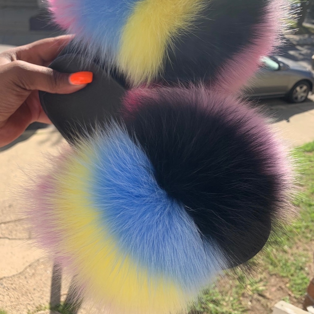 Bella Colorful Real Fur Slides Sizes 55665 Bella Colorful Real Fur Slides Sizes 55665